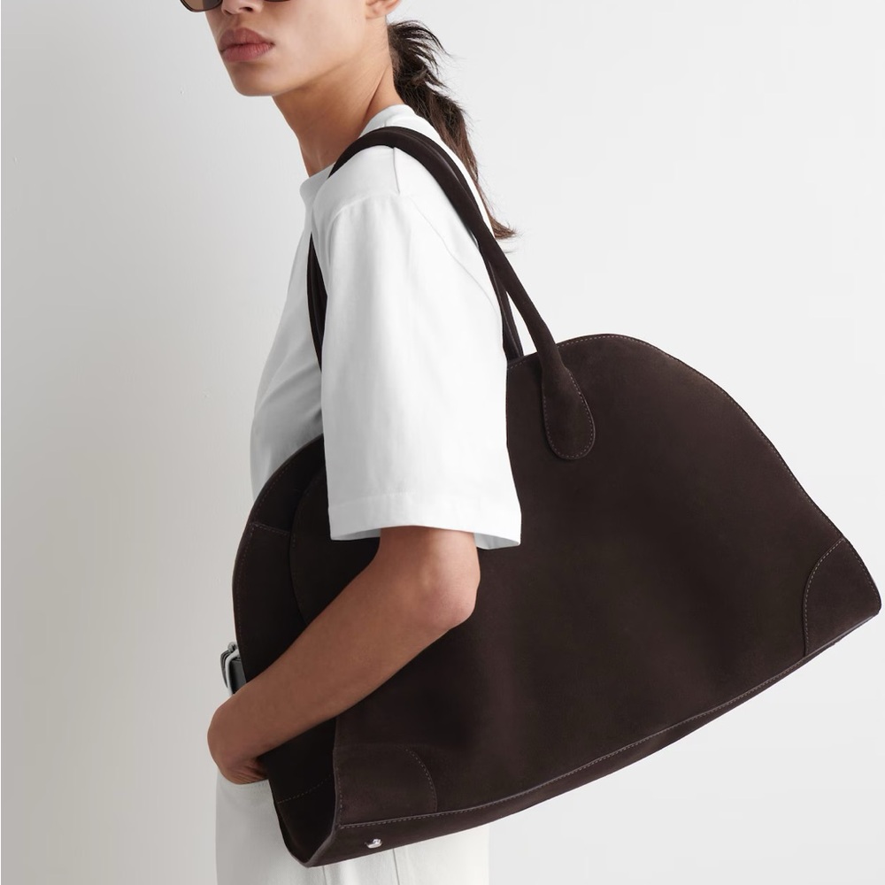 NWT COS Studio Bowling Bag Tote in Dark Brown Suede